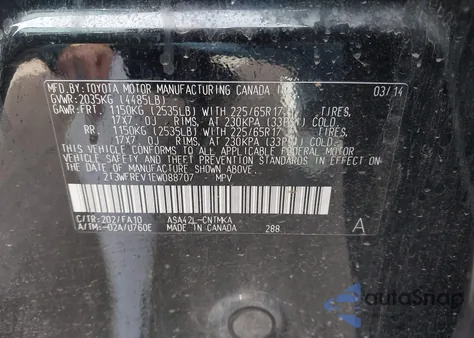 2014 Toyota Rav4 Xle from USA, damaged, VIN 2T3WFREV1EW088707